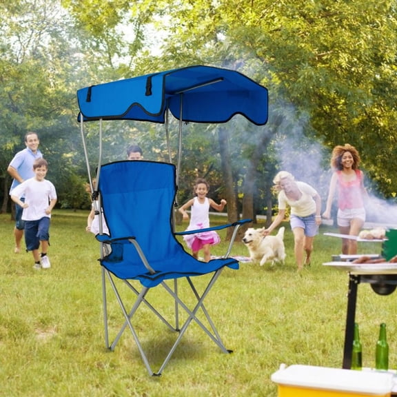 Foldable Beach Canopy Chair Sun Protection Camping Lawn Chair 330LBS Load Capacity Folding Seat with Cup Holder for Beach Poolside Travel Picnic & Outdoor Use