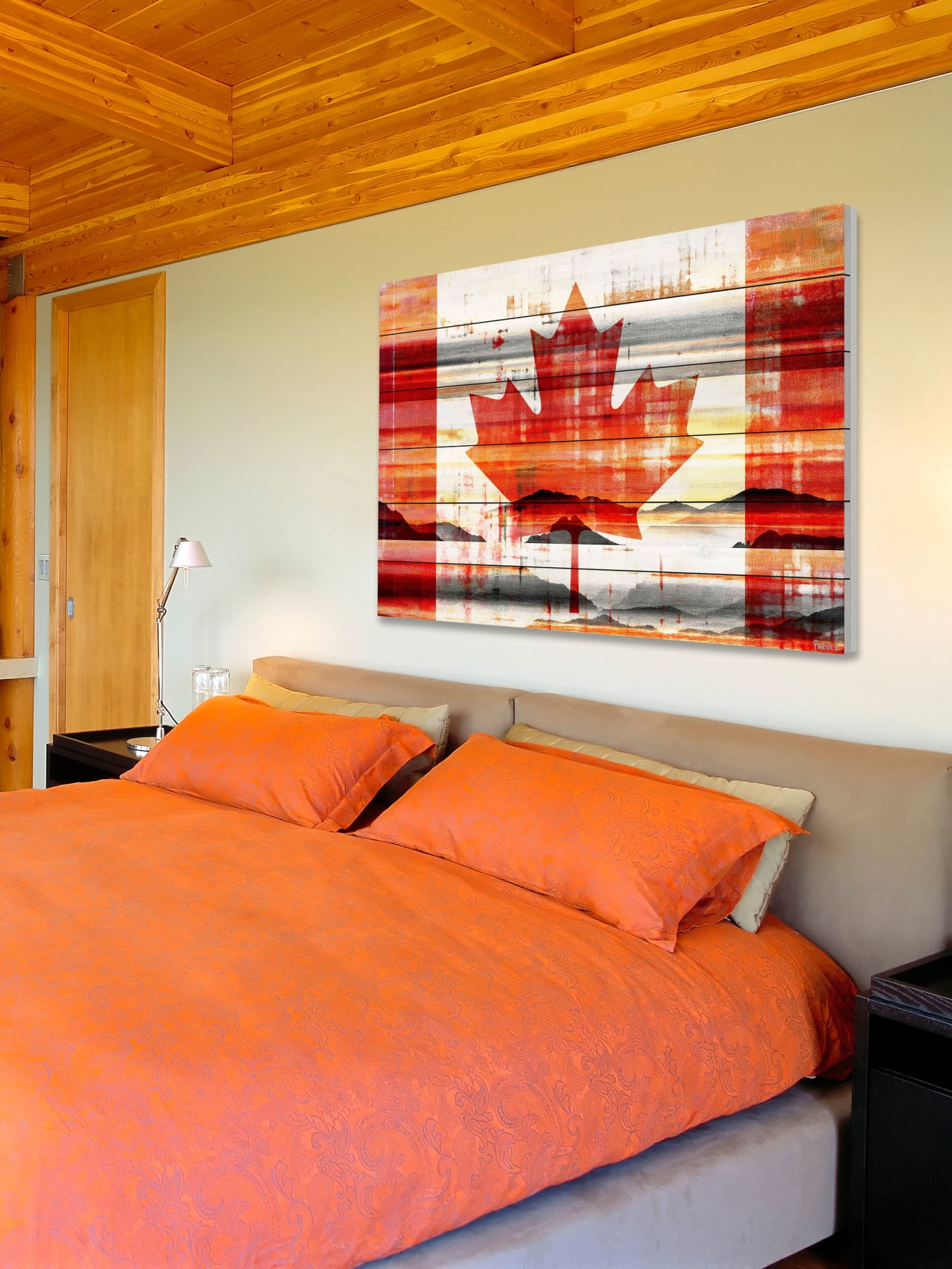 Parvez Taj "Canadian Leaf" Painting Print on White Wood