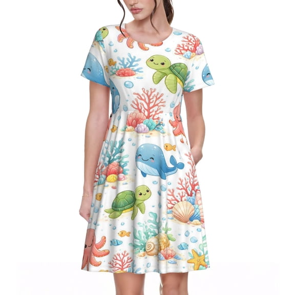 Cute Sea Animals Dresses Short Sleeve Nightdresses for Women