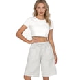 thumbnail image 6 of Womens Bermuda Jean Shorts Elastic Waisted Long Denim Short Knee Length Baggy Jeans Soft Cotton Blend for All Day Comfort. White M, 6 of 8