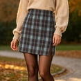 thumbnail image 5 of SZJXBUY Womens Plaid Mini Skirts Fall Winter Check Bodycon Pencil Skirt with Shorts Casual Side Slit Elastic High Waist Skorts Y2K Light Blue,M, 5 of 8