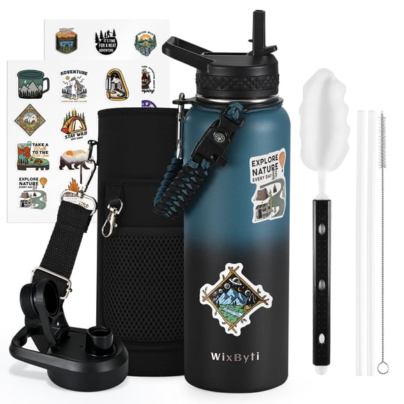Botella de agua WixByti con aislamiento de 1,2 L con pajita, 48 H, acero inoxidable frío
