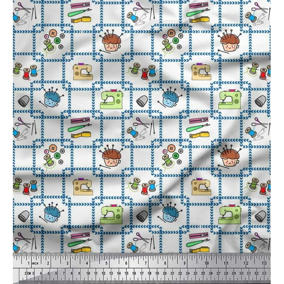 Soimoi Rayon Fabric Thread Reel,Pin & Machine Sewing Print Fabric by Yard 56 Inch Wide