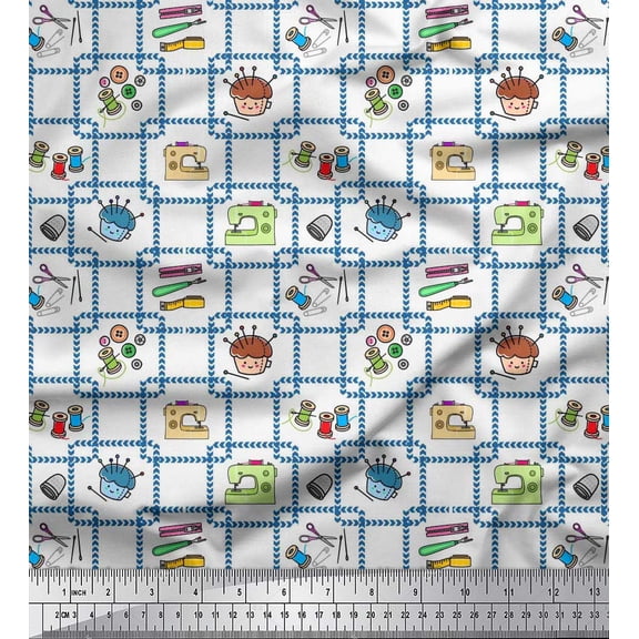 Soimoi Poly Georgette Fabric Thread Reel,Pin & Machine Sewing Decor Fabric Printed Yard 42 Inch Wide