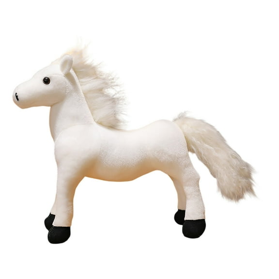 Plush White Horse Stuffed Animal Toy – Soft Realistic Pony Doll with Fluffy Mane and Tail, Cuddly Gift for Kids and Toddlers