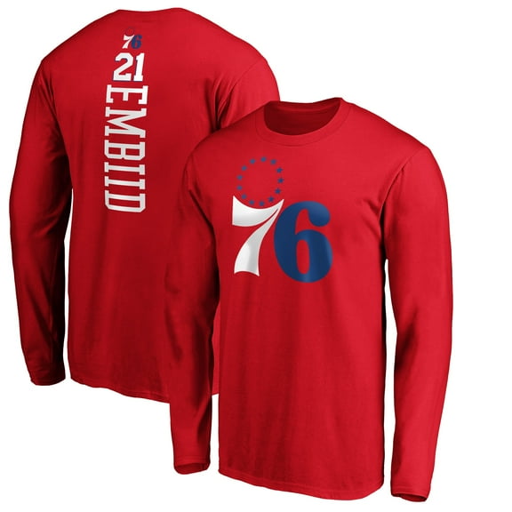 Men's Joel Embiid Red Philadelphia 76ers Playmaker Name & Number Long Sleeve T-Shirt