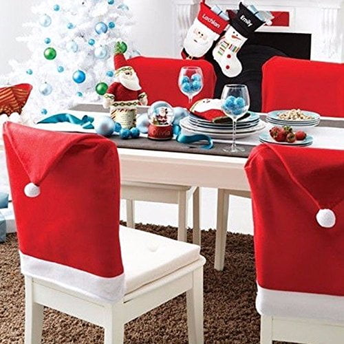 4pcs Christmas Chair Cover Santa Hat Xmas Party Dinner Seat Covers Decorations 
