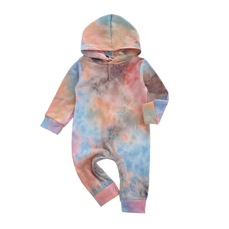 

Binmer Newborn Baby Boys Girls Colorful Rainbow Tie-Dye Hooded Romper Jumpsuit Clothes