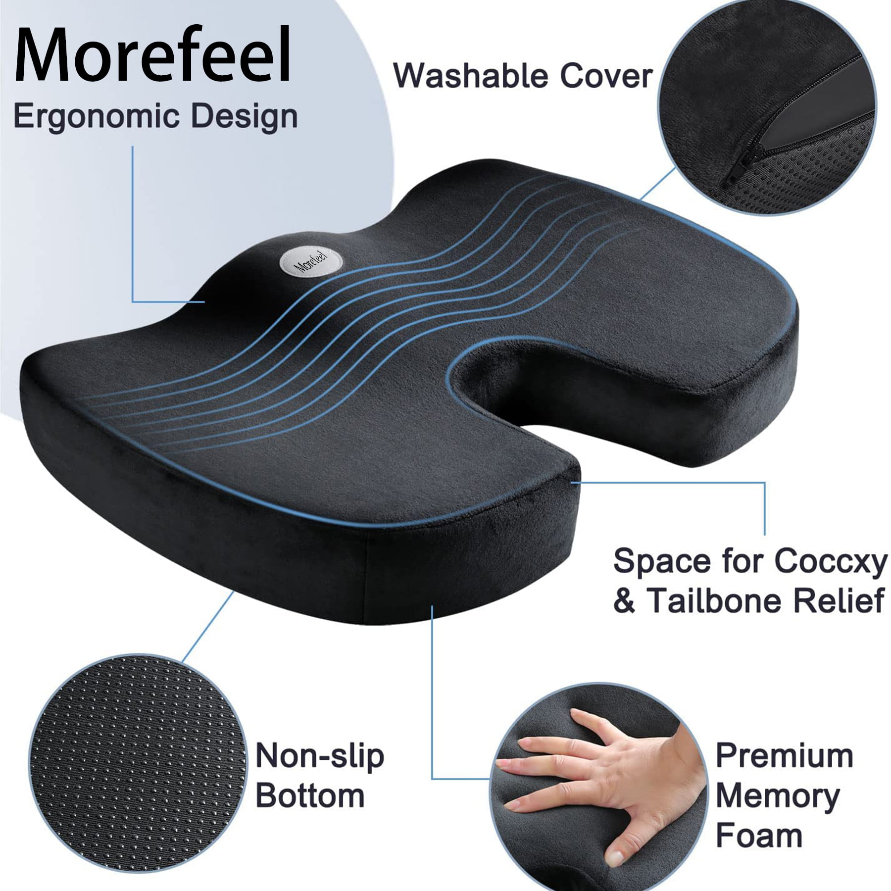 Morefeel Seat Cushion, Luxury Chair Pillow, 100% Memory Foam, For Back Pain  Relief & Sciatica & Tailbone Pain Back Support