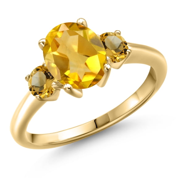 Gem Stone King 10K Yellow Gold Yellow Citrine Engagement Ring for Women | 2.01 Cttw | Oval 9X7MM | Gemstone November Birthstone | Size 7