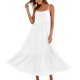 thumbnail image 2 of TaTaai Women's 2026 Summer Spaghetti Strap Ruffled Asymmetric Solid Maxi Dress Loose Beach Sundress for Daily & Vacation Gift, 2 of 9