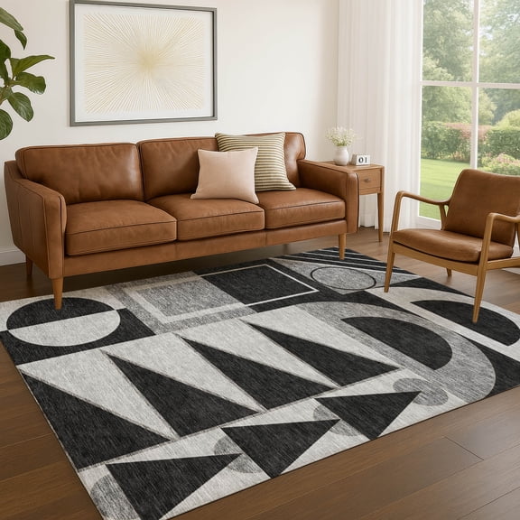 Addison Rugs Chantille Indoor/Outdoor Transitional Geometric Black Machine Washable Rectangle Rug, 10' x 14'