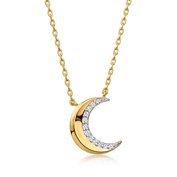 Ross-Simons Diamond Crescent Moon Necklace in 18kt Gold Over Sterling, Women's, Adult