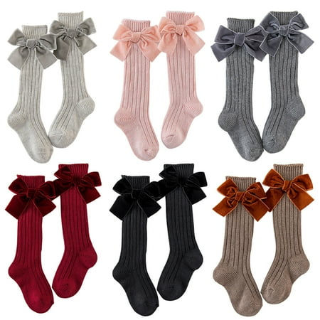 

With Bowknot Cute Home Baby Girls Socks Stockings Knee High Combed Cotton Winter
