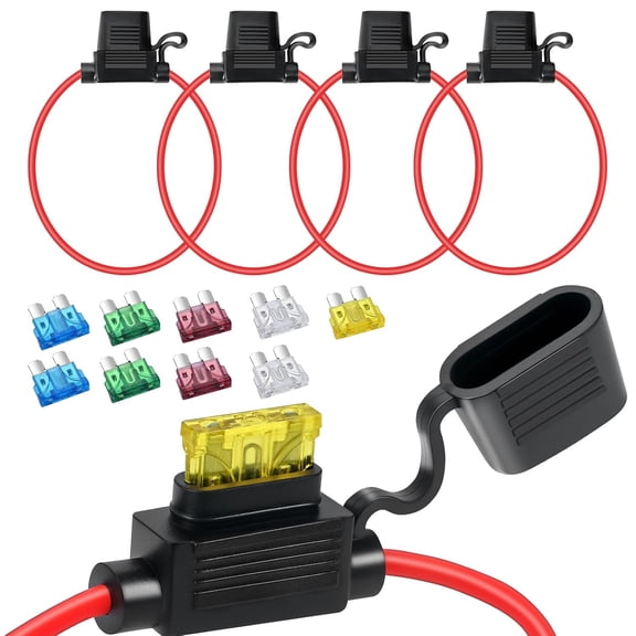 2 Pack 12 AWG Inline Fuse Holder 11.8 Inch 12V ATC/ATO Blade Fuse Holder with Waterproof Cap, 15A/20A/25A/30A/40A Blade Fuses 2 Each for Marine, Golf Cart Lighting, Circuits, Auto RV Fuses.