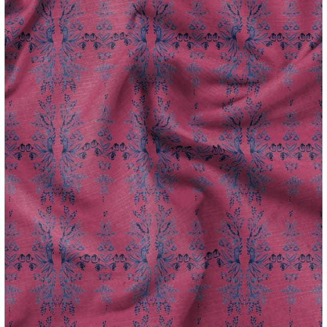 Soimoi Pink Rayon Fabric Leaf Floral Decor Fabric Printed Yard 56 Inch Wide