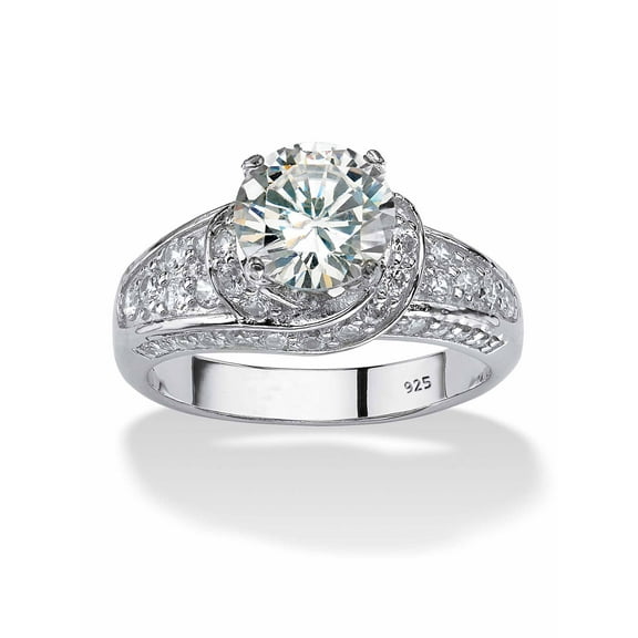 PalmBeach Jewelry 3.51 TCW Round Cubic Zirconia Platinum-plated Sterling Silver Engagement Anniversary Crossover   Ring