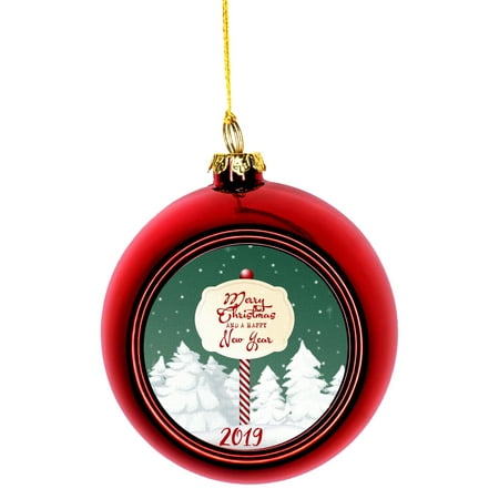 Happy Merry Xmas Merry Christmas and a Happy New Year 2019 Ornaments Red Bauble Christmas Ornament Balls ()