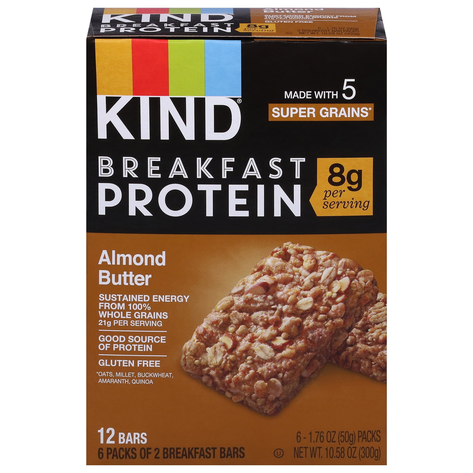 (5 pack) KIND Breakfast Protein Bars, Almond Butter, Gluten Free, 8g Protein, 1.76 oz, 6 Packs