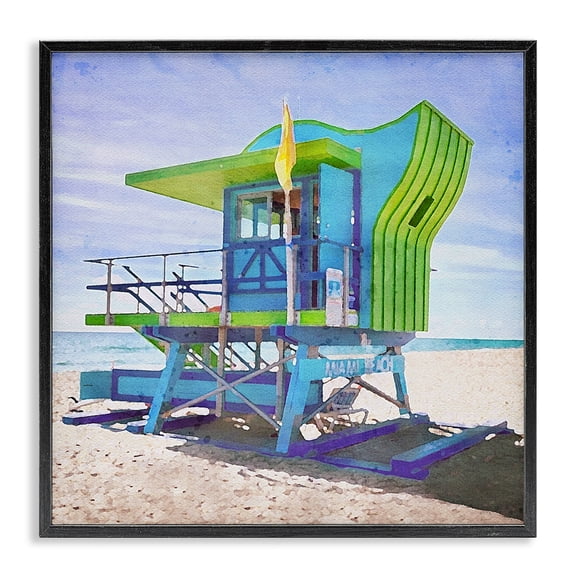 Stupell Industries Tropical Green Beach Hut Black Framed Giclee Art, 12 x 12, by LSR Design Studio