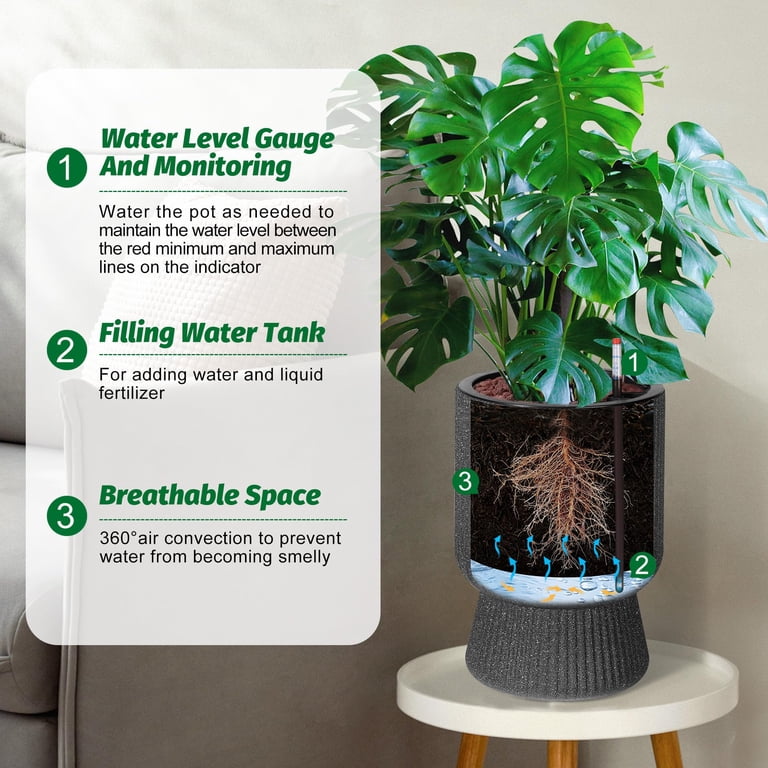 14 Inch Plant Pots, Self Watering Planters Set of 2 with Drainage Holes for  Indoor Plants, Flower Pots with Water Level Monitor, for Patio, Porch, ...