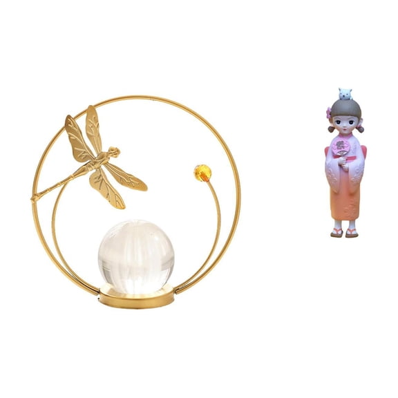 Crystal Ball Statue Japanese Geisha Doll Resin Handicraft Traditional Decor for Living Room Office Bedroom Display
