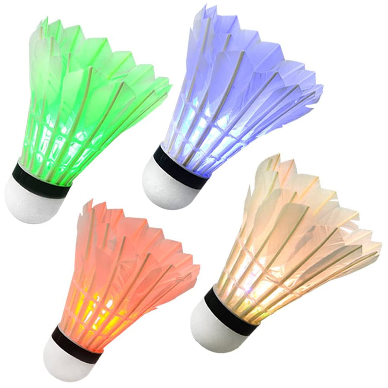 4Pcs Light Badminton Set Dark Night Glow Colorful Feather Games Shuttlecock 