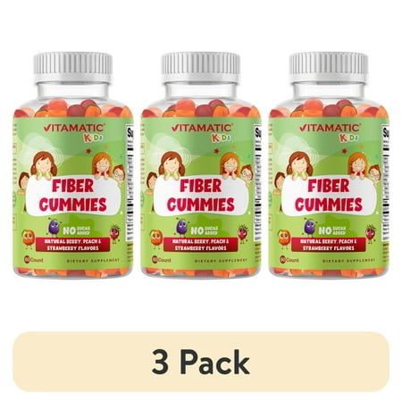 (3 pack) Vitamatic Kids Prebiotic Fiber Gummies for Adults - 4G Fiber Extra Strength - Zero Sugar Added - 60 Pectin Based Gummies - Digestive Health & Regularity Support