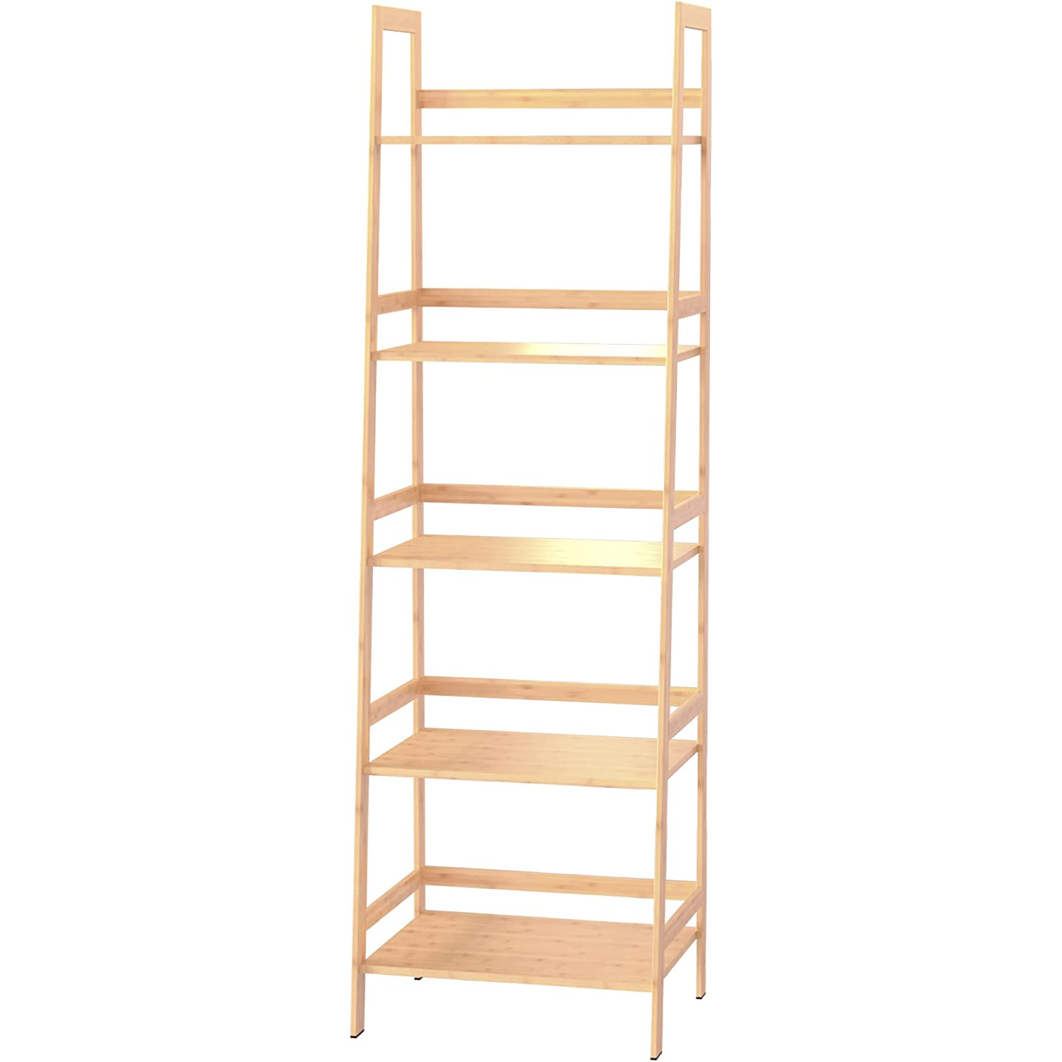 Officery Ladder Shelf, 5 Tier Bamboo Bookshelf, Modern Open Bookcase