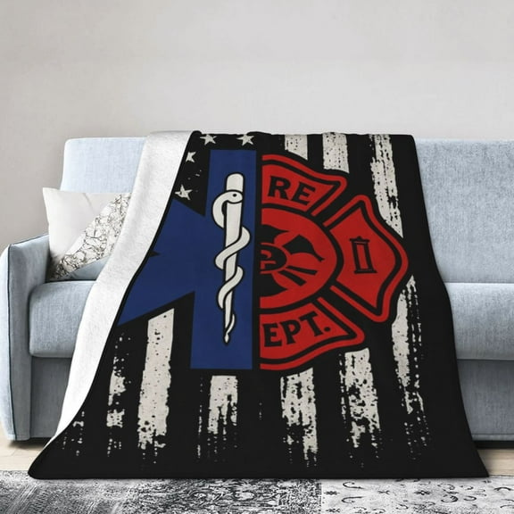 Firefighter EMT Birthday Gift Idea For Men Dad Husband Son Flannel Blanket for Adults – Cozy Throw for Sofa Bed or Office Use for All Seasons 50x40