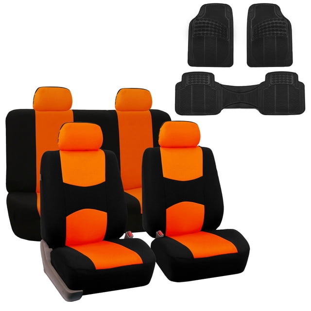 FH Group Car Seat Covers Full Set Cloth - Universal Fit Automotive Seat Covers, Solid Back Seat Cover, Washable Car Seat Cover for SUV, Sedan and Van with Floor Mat