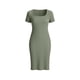 thumbnail image 5 of TaTaai Women Summer French Square Neck Side Split Slim Knit Dress Short Sleeve Solid Color Midi Length Elegant Casual Daily Wear Dresses Gift, 5 of 9