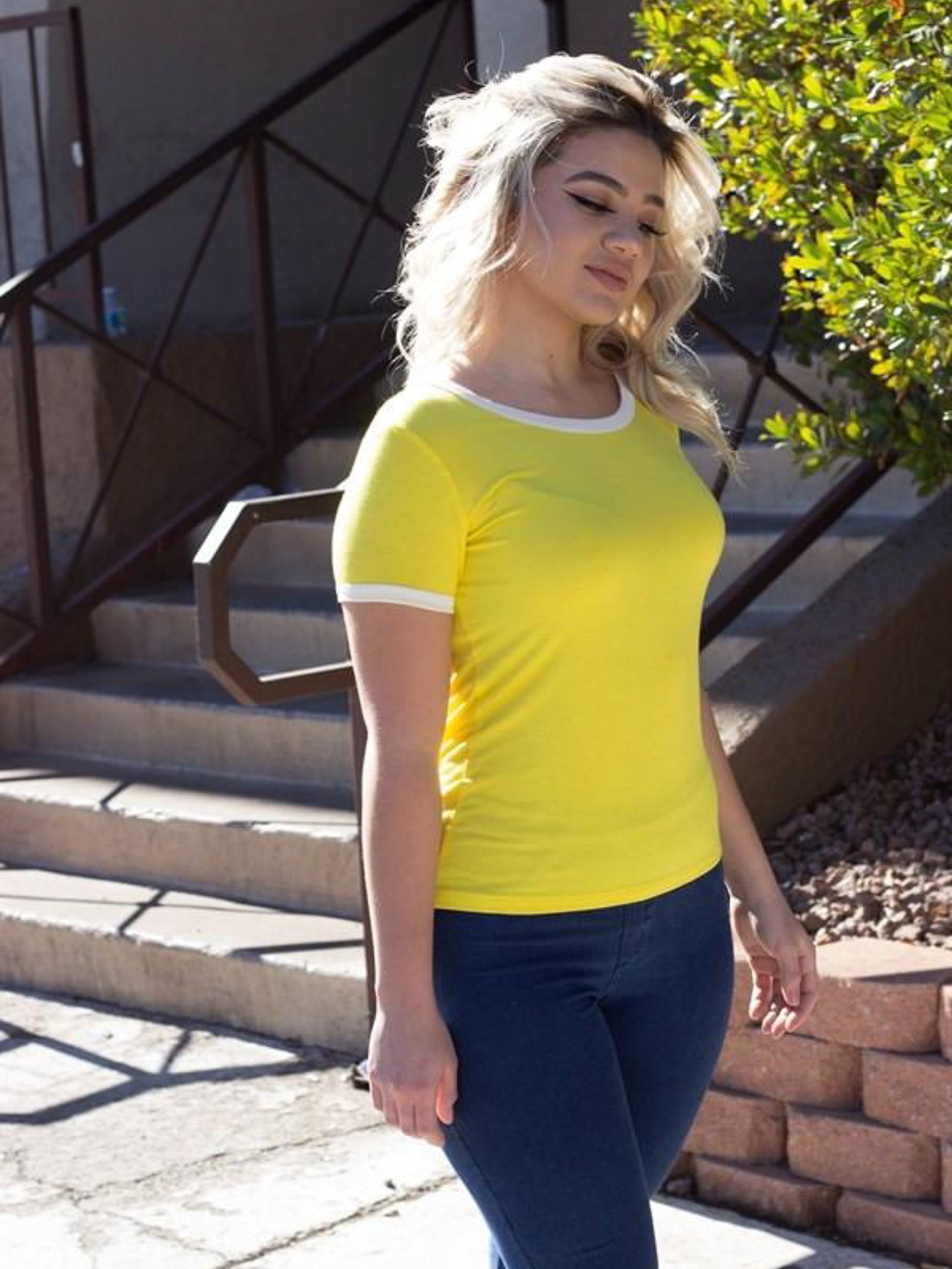Favorite Ringer Tee Yellow/White Small 