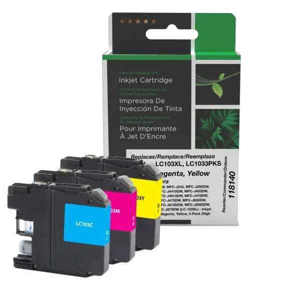 Remanufactured Clover Imaging High Yield Cyan, Magenta, Yellow Ink Cartridges compatible with Brother LC103XL 3-Pack