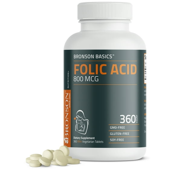 Bronson Folic Acid 800 MCG Supports Prenatal Development, 1 Year Supply, Non-GMO, 360 Tablets