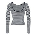 thumbnail image 5 of Seductiva Women's Long Sleeve Shirts Basic Tee Women Summer Short/Long Sleeve Tops Backless Striped Shirts Going Out T Shirt Y2K Crop Blouse Boat Neck Outfit Casual Workout Y2K Clothes Basic Tees, 5 of 9