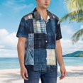 thumbnail image 2 of Lsque Indigo Patchwork Quilt pattern Hawaiian Shirt for Men, Unisex Summer Beach Casual Short Sleeve Button Down Shirts-Small, 2 of 9