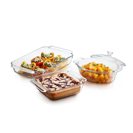 - Libbey Baker's Premium 3-Piece Glass Casserole Baking Dish Set with 1 Cover