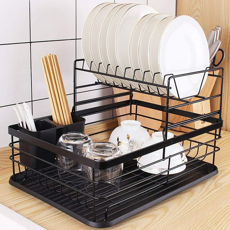 Dish Drying Rack 3-Tier Stainless Steel Kitchen Shelf Dish Rack Draining  Kitchen Plate Cup Dish Drying Rack Tray Cutlery Dish Drainer