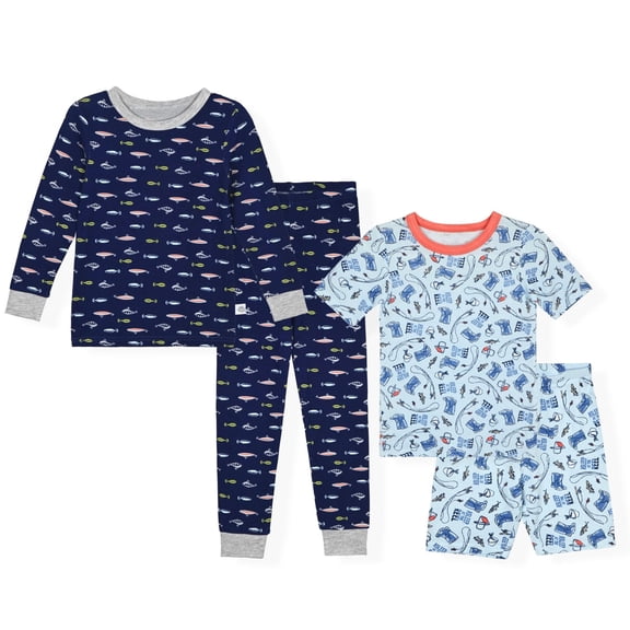 Sleep On It Boys 4PC Bamboo Snug Fit Pajama Sets ,Blue ,3T
