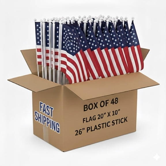 American Flag with a 26" Stick. Flag Size 20.425in. x 10.75in. 48/case
