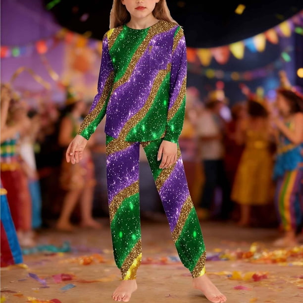 Conjuntos de blusa y camisa de manga larga con cuello redondo para niños y niñas de 5 a 14 años con estampado y bolsillo. Conjunto de top y pantalón de manga larga.