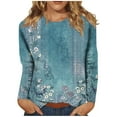 thumbnail image 2 of BLTIBY Sweatshirts for Women Autumn Long Sleeve Round Neck Printed Pullover Shirts Tunic Tops Fashion Casual Loose Blue S, 2 of 8
