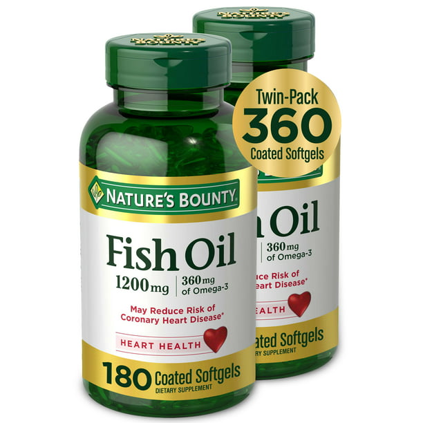 Nature's Bounty Fish Oil Omega-3 Softgels, 1200 Mg, 180 Ct, 2 Pack