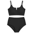 thumbnail image 4 of Lume Wear Women Plus Size High Waisted Bikini Ribbed Two Piece Swimsuit Tummy Control Bathing Suit V-neck 2026 Swimwear XXXXL&Black#01, 4 of 4