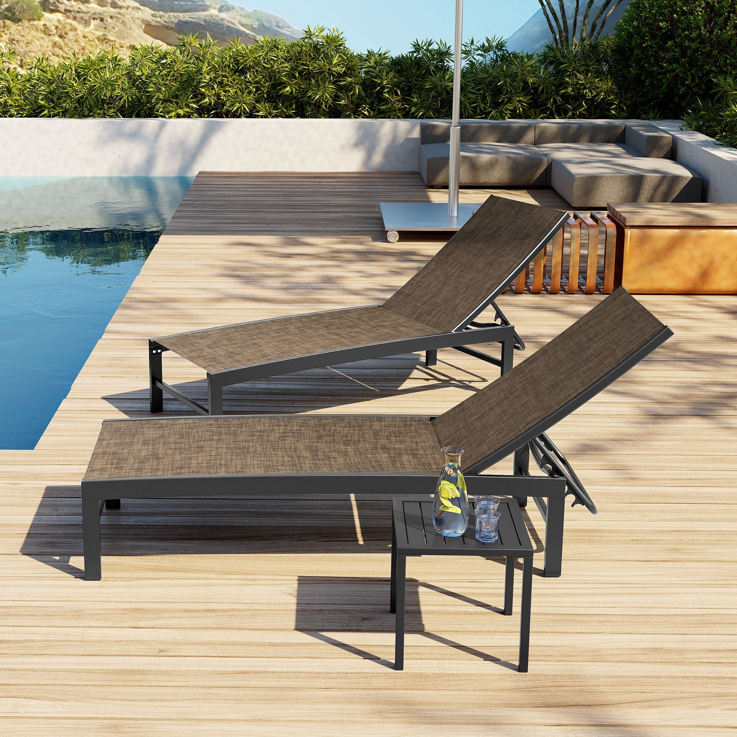 VREDHOM Aluminum Adjustable Chaise Lounge Chair and Table Set 77.56