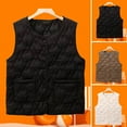 thumbnail image 2 of Women's Thermal Vest Sleeveless Single-breasted Closure Jacket Solid Color Round Neck Imitation Silk Cotton Padded Waistcoat for Autumn Winter Daily Wear, 2 of 8