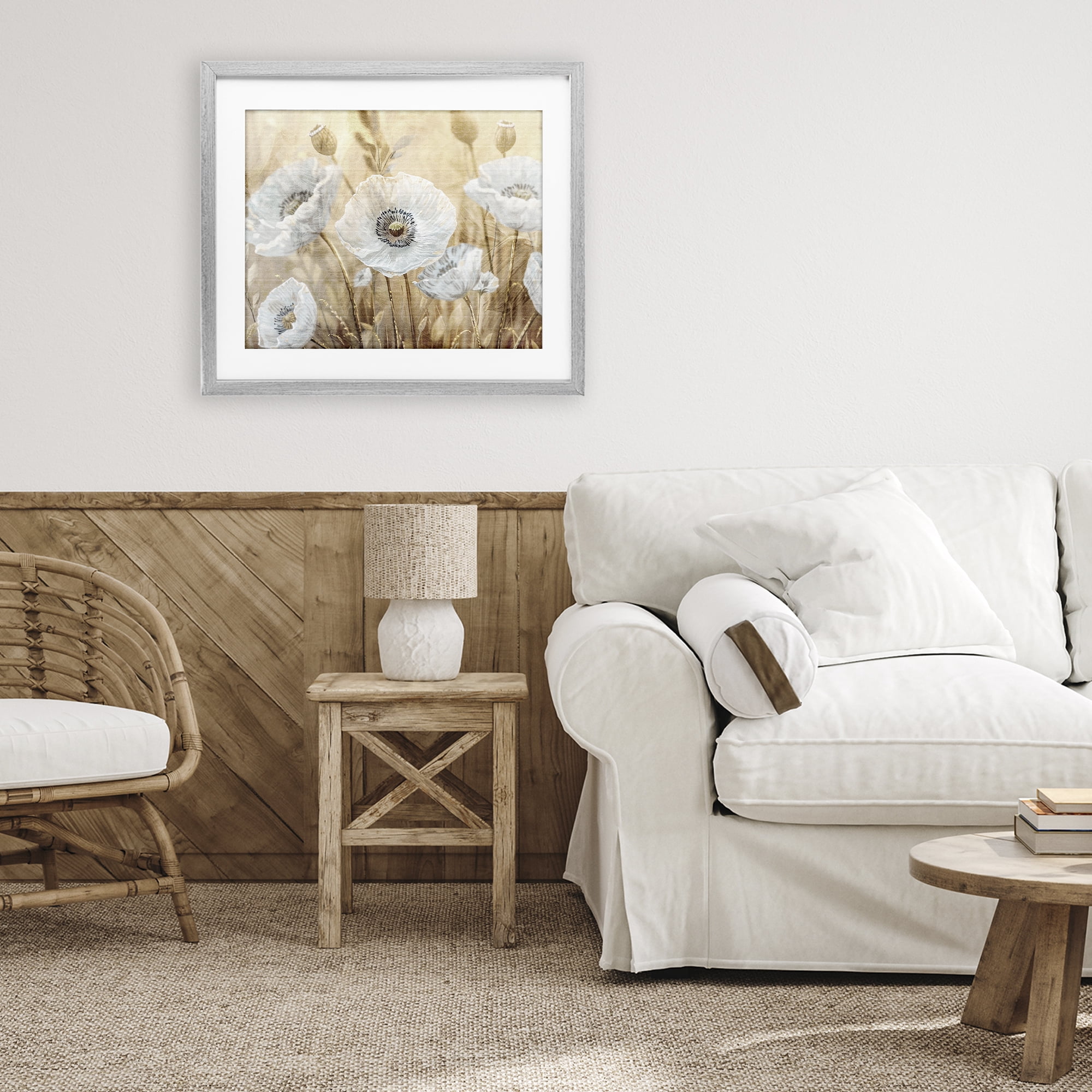 Stupell Industries White Poppies Beige Field Gray Framed Print Under Glass, design by Kim Allen