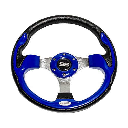 Huskey 12.5 Inch Cobalt Blue Golf Cart Steering Wheel for Club Car,EZGO/Yamaha,Racing Style,Classic SS Center Logo,Brushed Aluminum Spokes and Anti-Slip Grip(Adapter Required and Sold Separately)