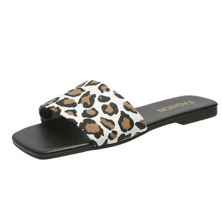 

Fashion Summer Women Slippers Flat Leopard Print Open Toe Comfortable Casual Beach Womens Slippers Size 11